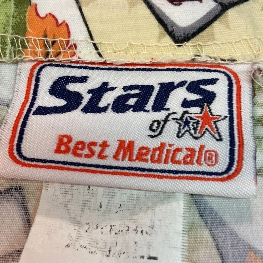 Stars of Best Medical Print (Garden Fresh) Tan Warm Up Jacket W/Knit Cuffs NWT